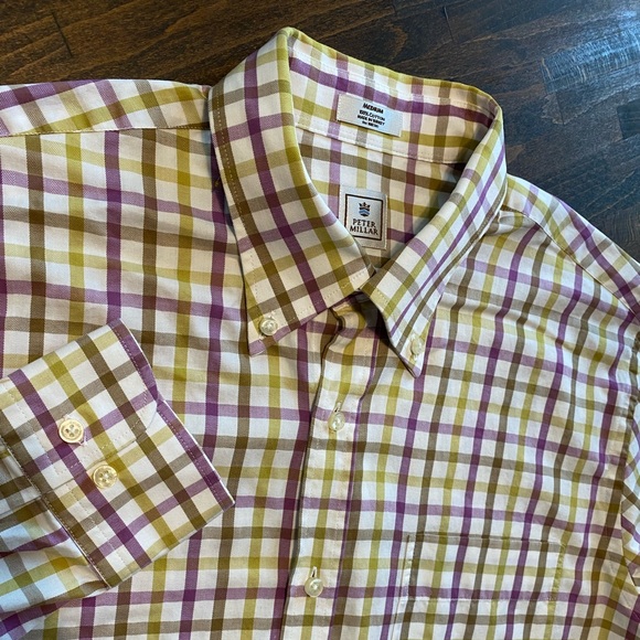 Peter Millar Other - Peter Millar Plaid Button Down Mens Shirt Size M 100% Cotton Purple Green White